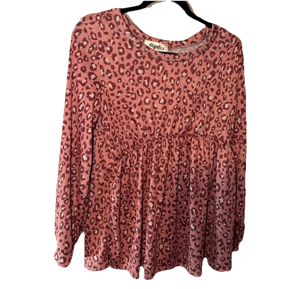 Womens Boutique Blouse Haptics Pink Animal Leopard Print Babydoll Flowy Top Y2K